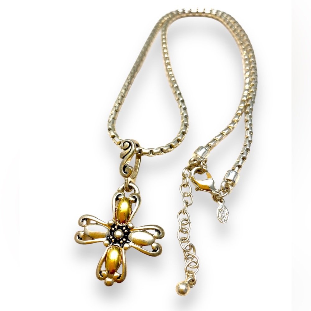 Cross Pendant Necklace 18” Gold and Plated Tone Snake Chain